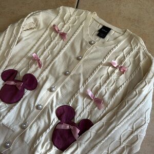 Disney Minnie Mouse Bow Heart Women's Cable Knit Cardigan - BoxLunch Exclusive